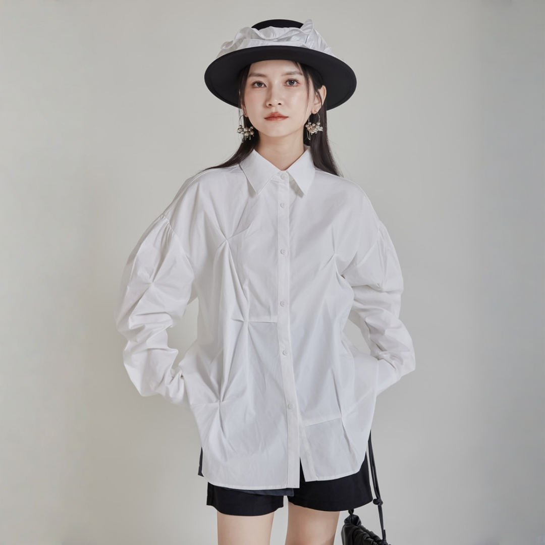 【トップス】春 秋 プリーツ 不規則 ゆったりシルエット シャツ 【AHシリーズ】