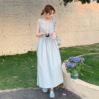 【ワンピース】甘めで若見え ノースリーブベストワンピース レディース 夏 フレンチ風 気品あるロングドレス【JZシリーズ】