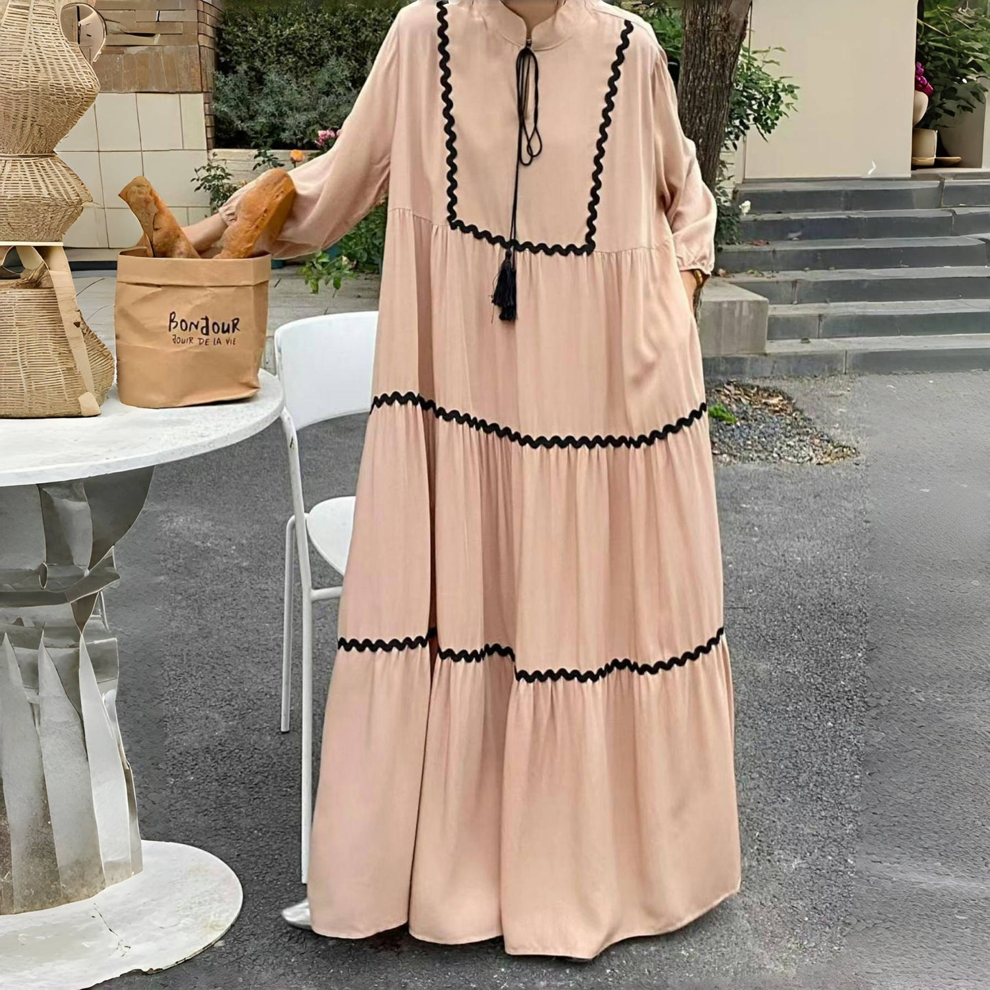 【ワンピース】夏映え体型カバー！ゆるかわ着痩せ 長袖ワンピース 大きめサイズOK！