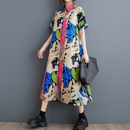 期間限定⭐60%OFF【ワンピース】レディース 大きいサイズ ワンピース プリント 2026夏 半袖 膝下 チュニック ゆったり 快適 痩せ見え 総柄 楽ちん 外出 部屋着 韓国風 カジュアル【SHシリーズ】
