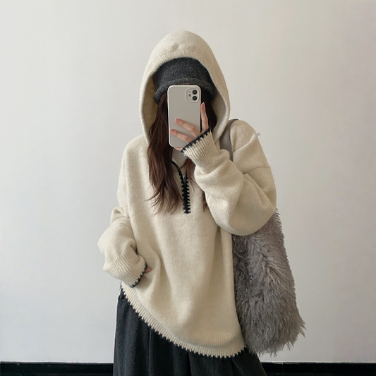 【トップス】ルーズ感 春 秋 冬 フード付き ニット セーター 【FCシリーズ】