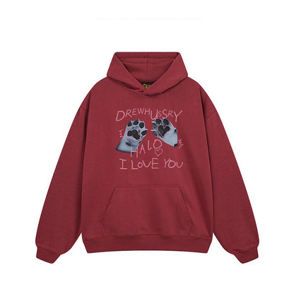 【トップス】🐱猫の肉球プリントスウェット レディース 春秋 オーバーサイズ リラックス ストリート 薄手【FCシリーズ】