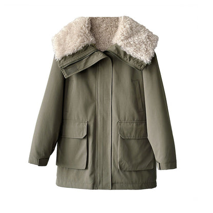 【アウター】冬新作 ビッグラペル ワークジャケット 裏起毛・厚手 秋冬 防寒 レディース 綿入れコート【シリーズ】