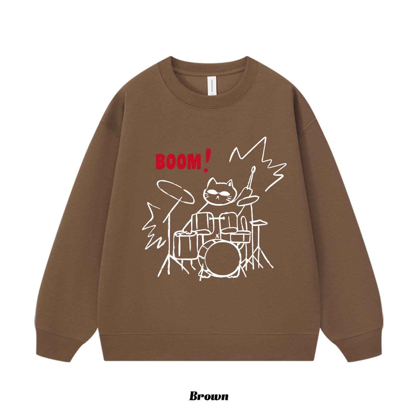 7カラー | S~3XL【トップス】ロックドラムキャット 手描き風アメリカンプリント クルーネックスウェット 秋 ユニセックス ルーズ パーカー【FCシリーズ】