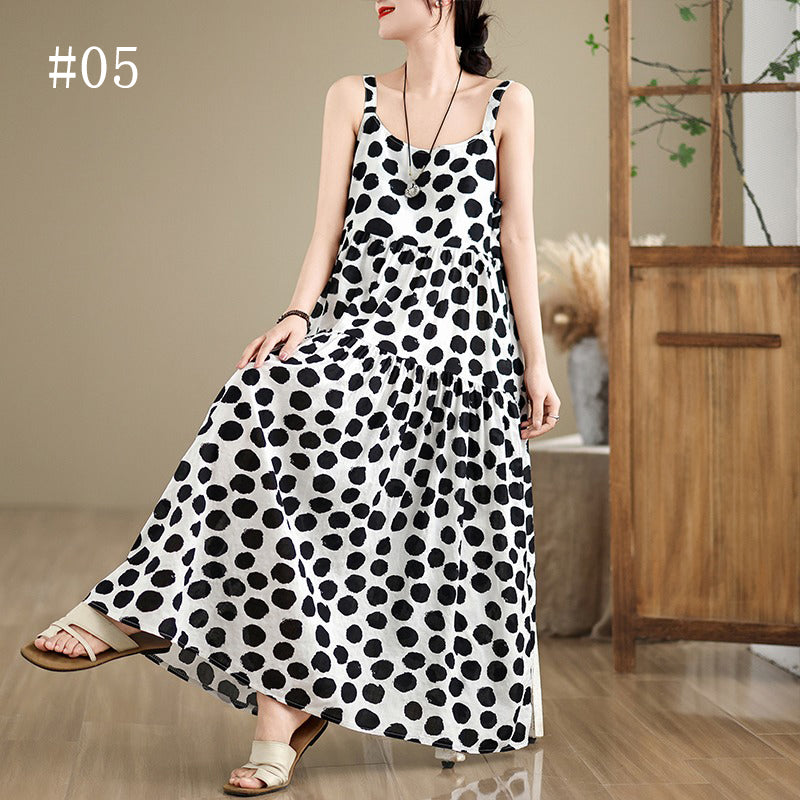 全6柄展開【ワンピース】 綿麻素材 花柄キャミワンピース｜ゆったり大きめサイズ＆ロング丈 ノースリーブワンピース【SHシリーズ】