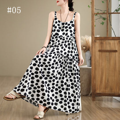 全6柄展開【ワンピース】 綿麻素材 花柄キャミワンピース｜ゆったり大きめサイズ＆ロング丈 ノースリーブワンピース【SHシリーズ】