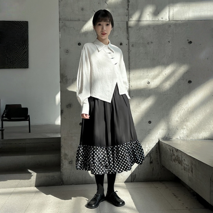 【ボトムス】春 秋 冬 ウエストゴム バルーン裾 ドット切り替え Aライン スカート 【AHシリーズ】