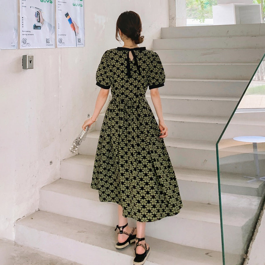 【ワンピース】フレンチシフォン 花柄 半袖ワンピース 高級感 美しい  気品 ロングドレス【SHシリーズ】