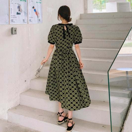 【ワンピース】フレンチシフォン 花柄 半袖ワンピース 高級感 美しい  気品 ロングドレス【SHシリーズ】