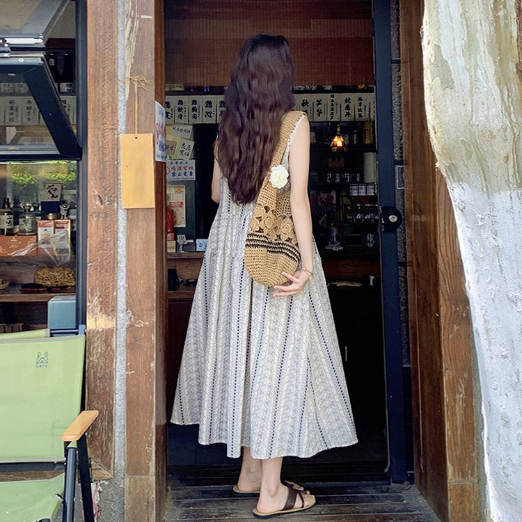 【ワンピース】夏 配色 花柄 韓国風スウィート 気質リゾート ノースリーブワンピース【SHシリーズ】