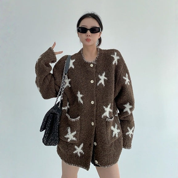 【アウター】春 秋 冬 ジャガード 厚手 ニット セーター カーディガン ジャケット 【FCシリーズ】