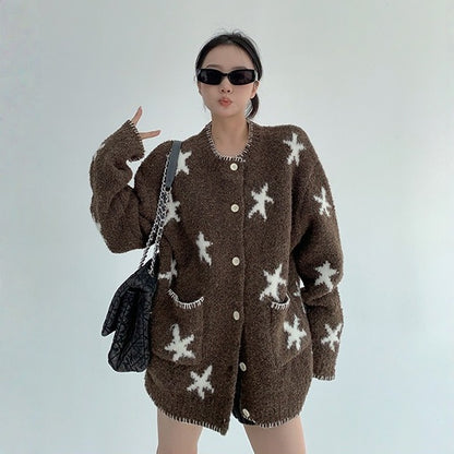 【アウター】春 秋 冬 ジャガード 厚手 ニット セーター カーディガン ジャケット 【FCシリーズ】