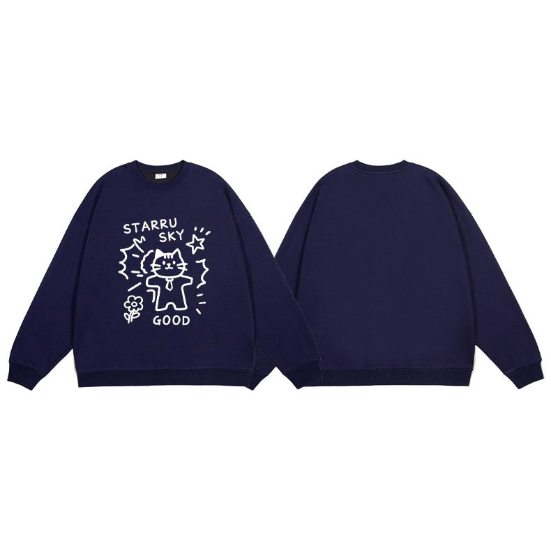 全7色【トップス】🐾子猫柄 クルーネック スウェット ユニセックス 秋冬 ゆったり かわいい パーカー【FCシリーズ】