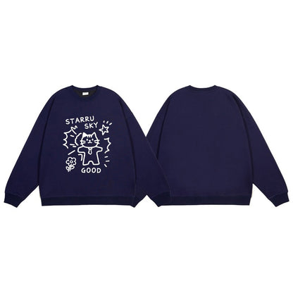 全7色【トップス】🐾子猫柄 クルーネック スウェット ユニセックス 秋冬 ゆったり かわいい パーカー【FCシリーズ】