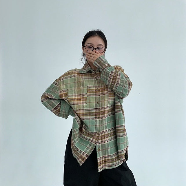 【トップス】春 秋 冬 アメリカン グラデーション チェック柄 シャツ 【FCシリーズ】