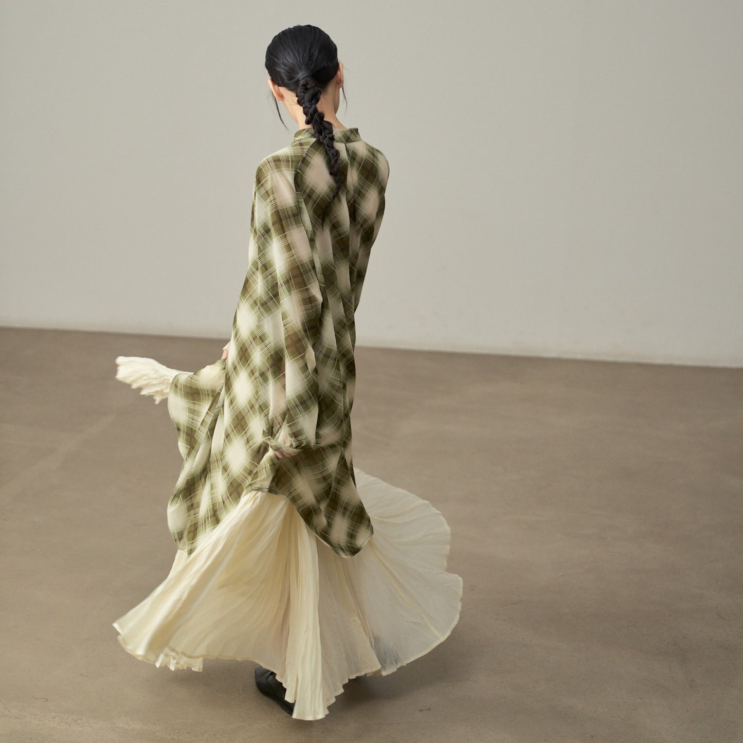 【ワンピース】春 秋 チェック柄 ゆるリラックス 重ね着 長袖 ワンピース 【SHシリーズ】