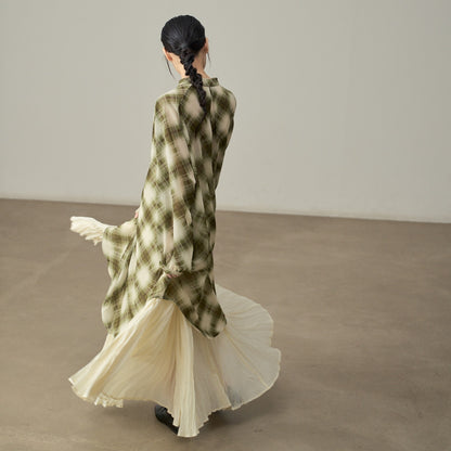 【ワンピース】春 秋 チェック柄 ゆるリラックス 重ね着 長袖 ワンピース 【SHシリーズ】
