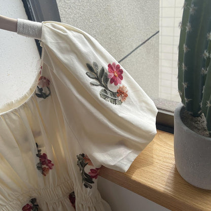 【ワンピース】夏 刺繍 エレガント 花柄 半袖 ワンピース 【SHシリーズ】