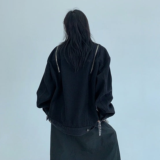 【アウター】ヴィンテージ加工 ファスナー付き  デニム ジャケット  【FCシリーズ】