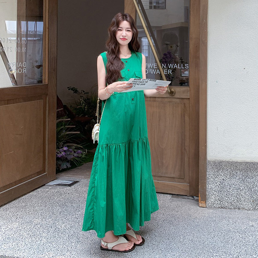 【ワンピース】ミントグリーン ノースリーブ ギャザー ワンピース 森ガール風 シャツワンピース 夏【JZシリーズ】