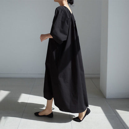 【ワンピース】春秋 ゆったり 大きいサイズ  リボン ランタンスリーブ 長袖ワンピース