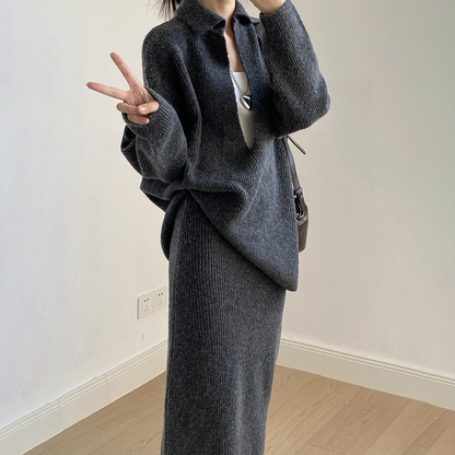 2点セット！【セットアップ】レディース 秋 カジュアル プルオーバー＋ハイウエストスカート 上下セット【JZシリーズ】