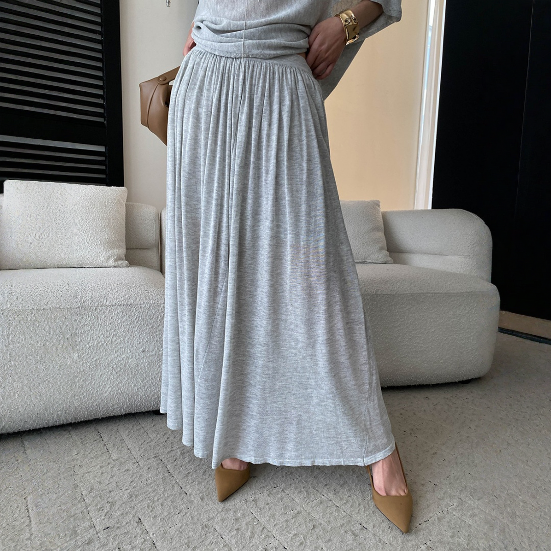 【セットアップ】ルーズでリラックス感 ドルマンスリーブ ニットトップス + ウエストゴム ハイウエストスカート 2点上下セット【JZシリーズ】