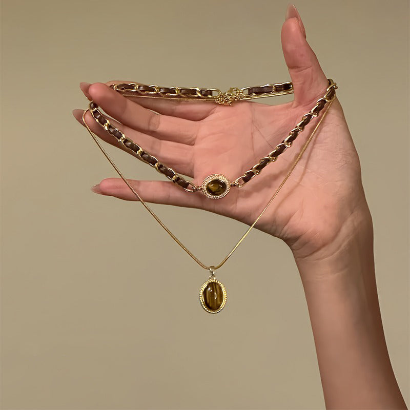 【🎁 B2G1｜先行スタート！】【グッズ】秋冬メラード風 二重レイヤードネックレス 上品 レザーコードチョーカー