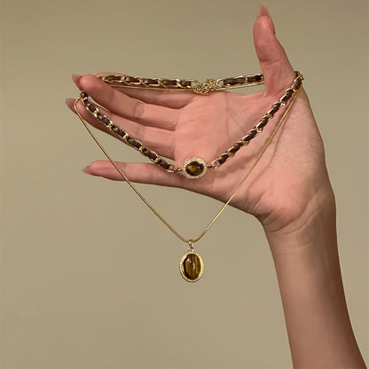 【🎁 B2G1｜先行スタート！】【グッズ】秋冬メラード風 二重レイヤードネックレス 上品 レザーコードチョーカー