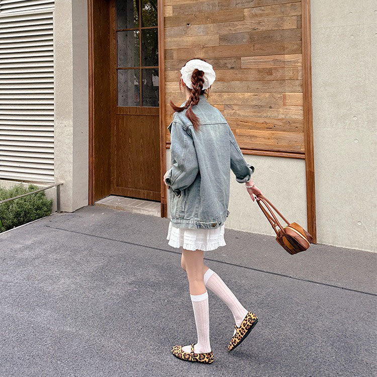 【シューズ】春夏新作 / ラウンドトゥ ワンストラップ ヒョウ柄 フラット マリージェン パンプス