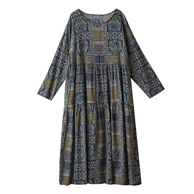 【ワンピース】秋新作ゆったり花柄ワンピース 大きめサイズ ファッション 長袖ドレス【SHシリーズ】