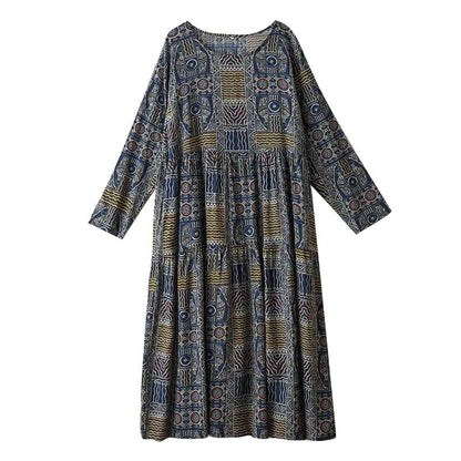 【ワンピース】秋新作ゆったり花柄ワンピース 大きめサイズ ファッション 長袖ドレス【SHシリーズ】