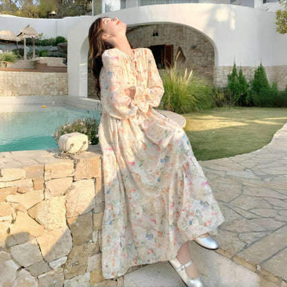 【ワンピース】春秋 新作 エレガント 気質よい Vネック 長袖ワンピース【SHシリーズ】