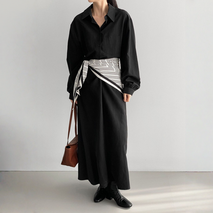 【ワンピース】春 秋 冬  通勤 長袖 紐付きロングワンピース 【JZシリーズ】