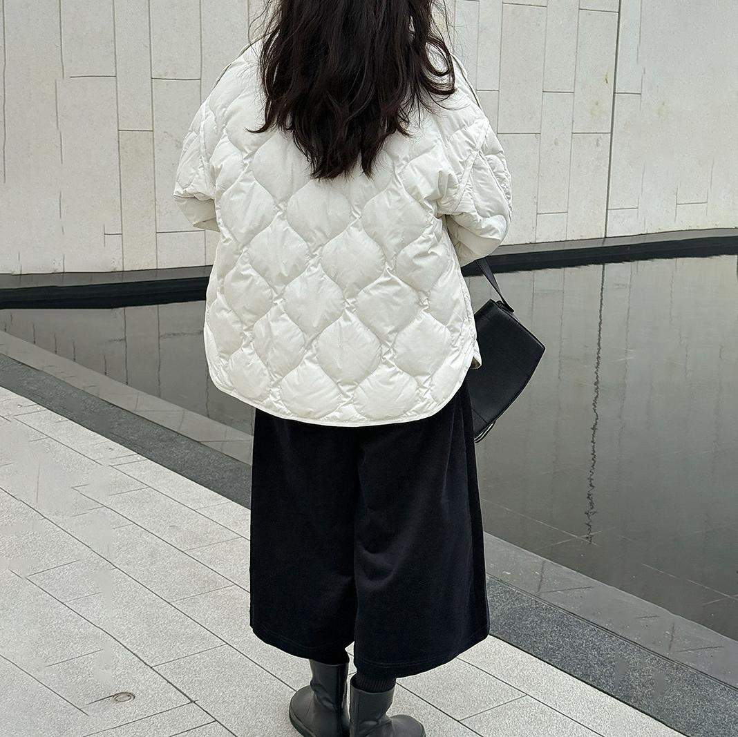 【アウター】ホワイトダックダウン レディース 冬 軽量 ダイヤキルト ダウンジャケット ダウンコート【JZシリーズ】