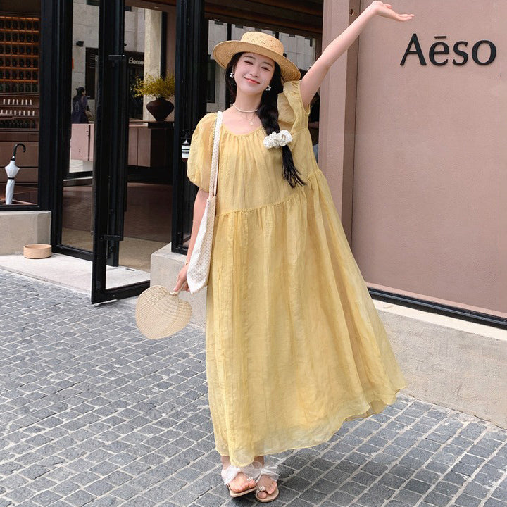 【ワンピース】フレンチ風 夏 ビーチリゾート 独特デザイン 半袖ワンピース