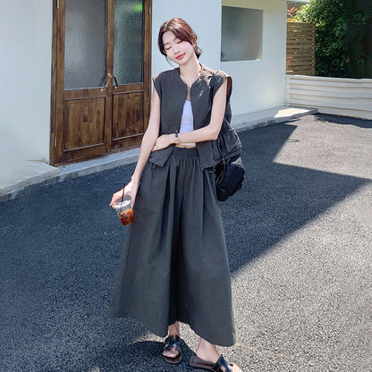 2点セット！【セットアップ】夏 カジュアルノースリーブトップス＋スカート セットアップ レディース おしゃれで気質的な上下セット【JZシリーズ】