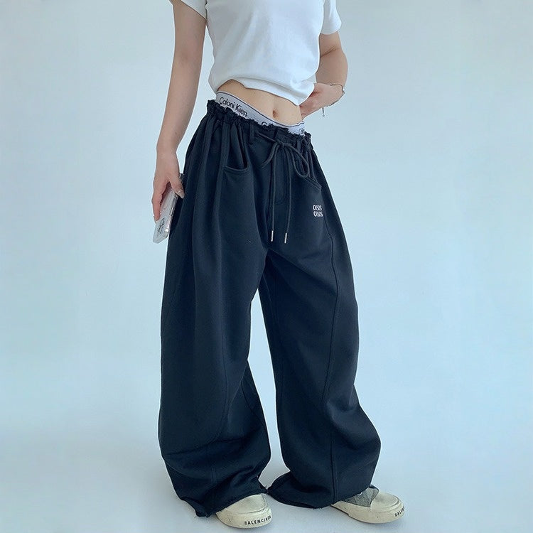 【ボトムス】春 秋 冬 ギャザーウエスト ストレート ワイド スウェットパンツ 【FCシリーズ】