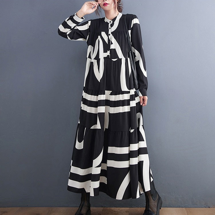 【ワンピース】春 秋 冬プリント 体型カバ 長袖 ワンピース 【SHシリーズ】