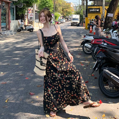 M~4XL【セットアップ】【単品注文】フレンチシック花柄キャミワンピース カーディガンセット レディース 大きいサイズ 夏 ロング丈 ウエストマーク リゾートコーデ【SHシリーズ】