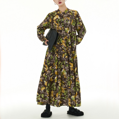 【24AW】【ワンピース】レトロ 花柄 ゆるリラックス 長袖 ワンピース 【SHシリーズ】