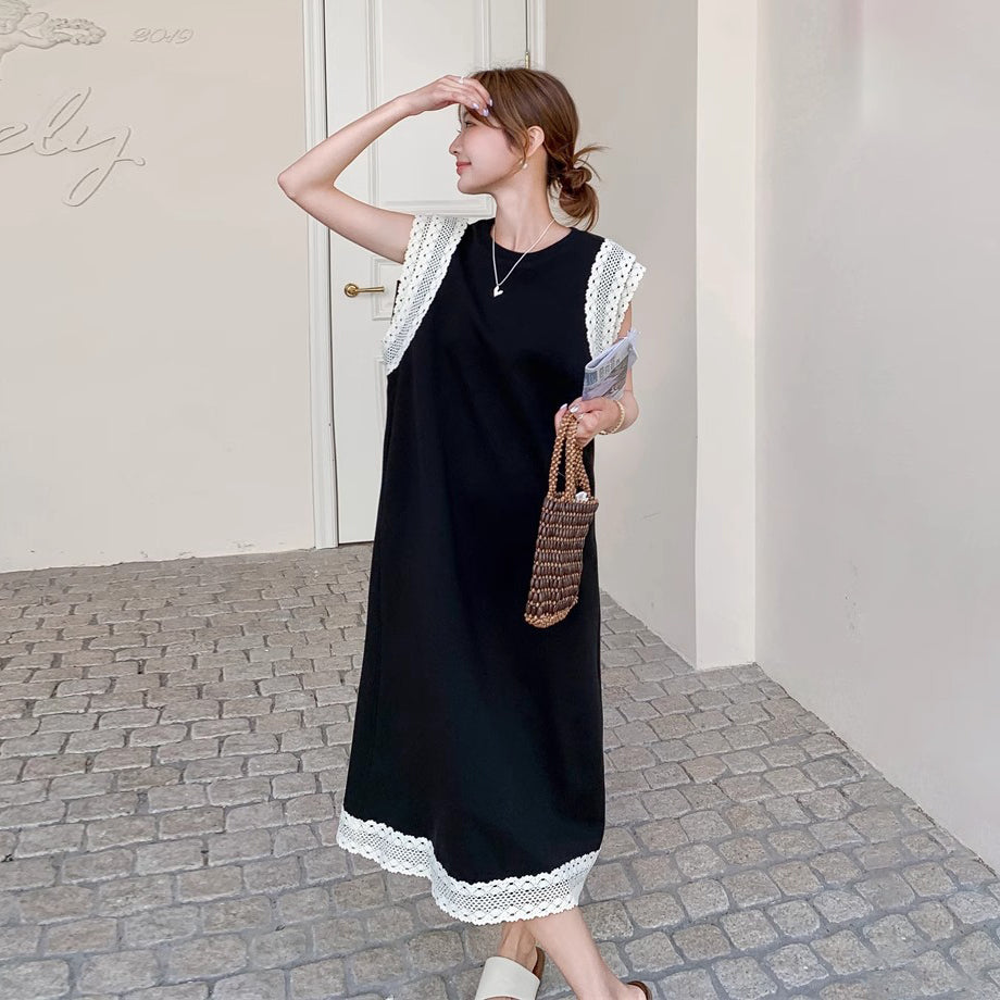 【ワンピース】フレンチ風 配色デザイン ゆったり ノースリーブワンピース レディース 夏 大人気 上品で洗練された ロングドレス【JZシリーズ】