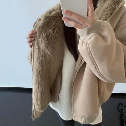 【アウター】リバーシブル フェイクファー 暖かい フード付き 中綿ジャケット 秋冬 綿入れコート【FCシリーズ】