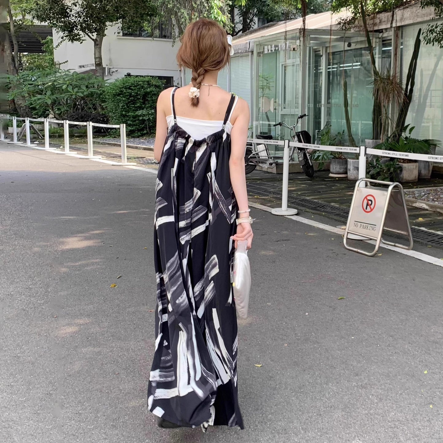 【ボトムス】夏新作 レトロ感漂う オーバーサイズ アートプリント キャミサロペット オールインワン【SHシリーズ】