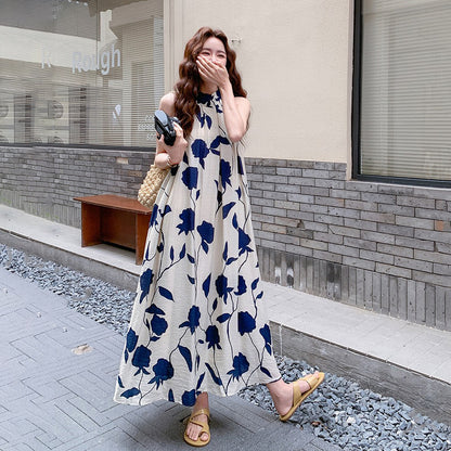 【ワンピース】リゾート風 夏 フレンチエレガンス ゆったりシルエット 足首丈 ノースリーブ花柄ワンピース【SHシリーズ】