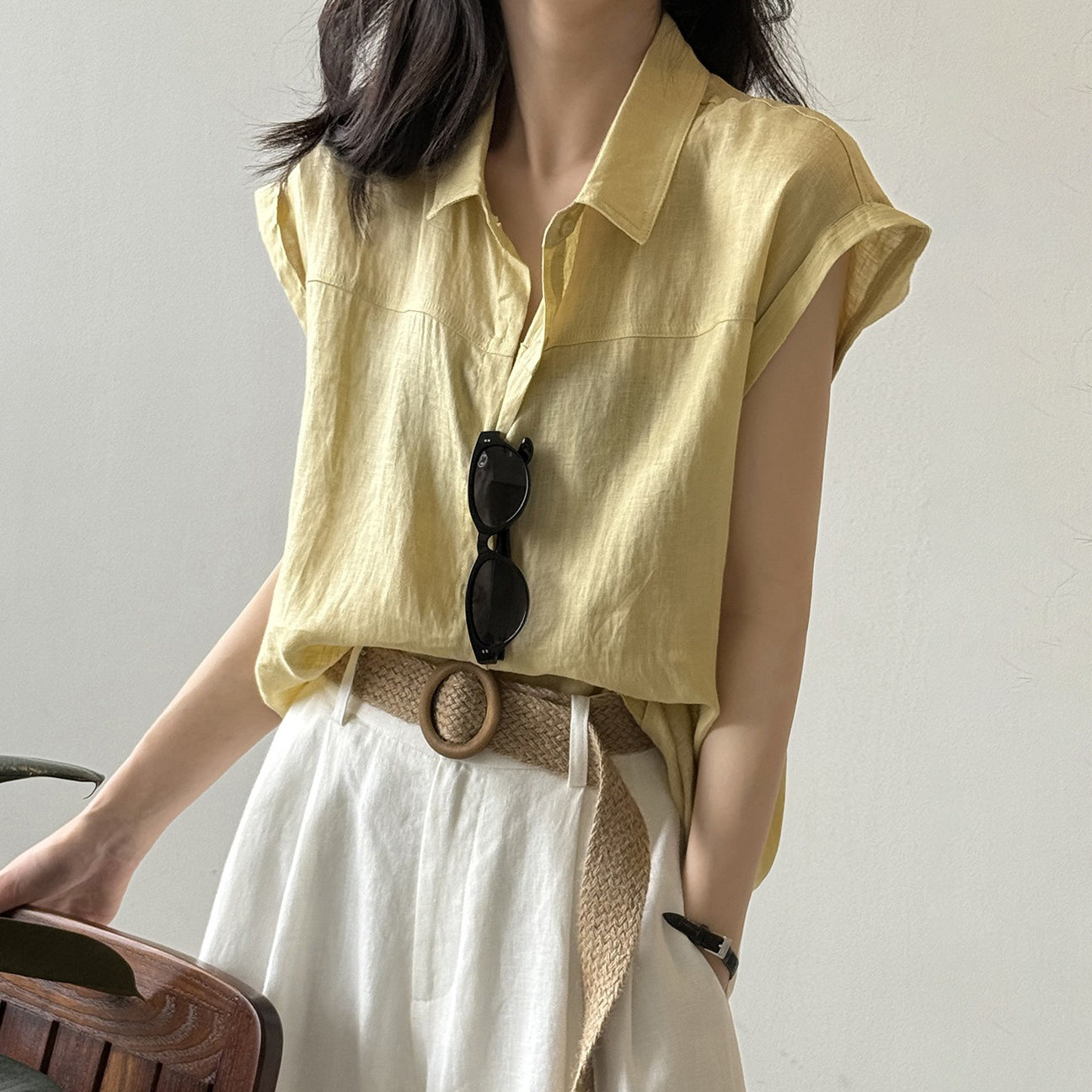 4color【トップス】リネン100% 韓国風 夏新作 無地 ゆったり 細見え シャツ【JZシリーズ】