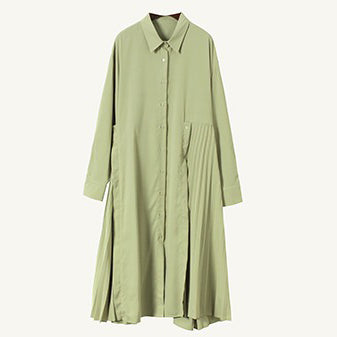 【24AW】【ワンピース】レジャー ラペル ルーズ プリーツ 長袖ワンピース