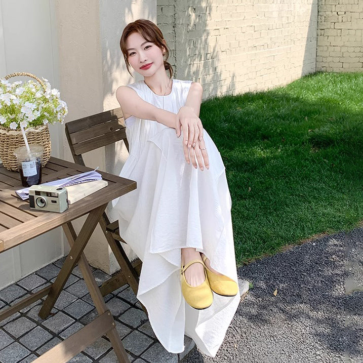 【ワンピース】フレンチエレガンス 気質 リゾート風 細見えキャミワンピ ノースリーブワンピース