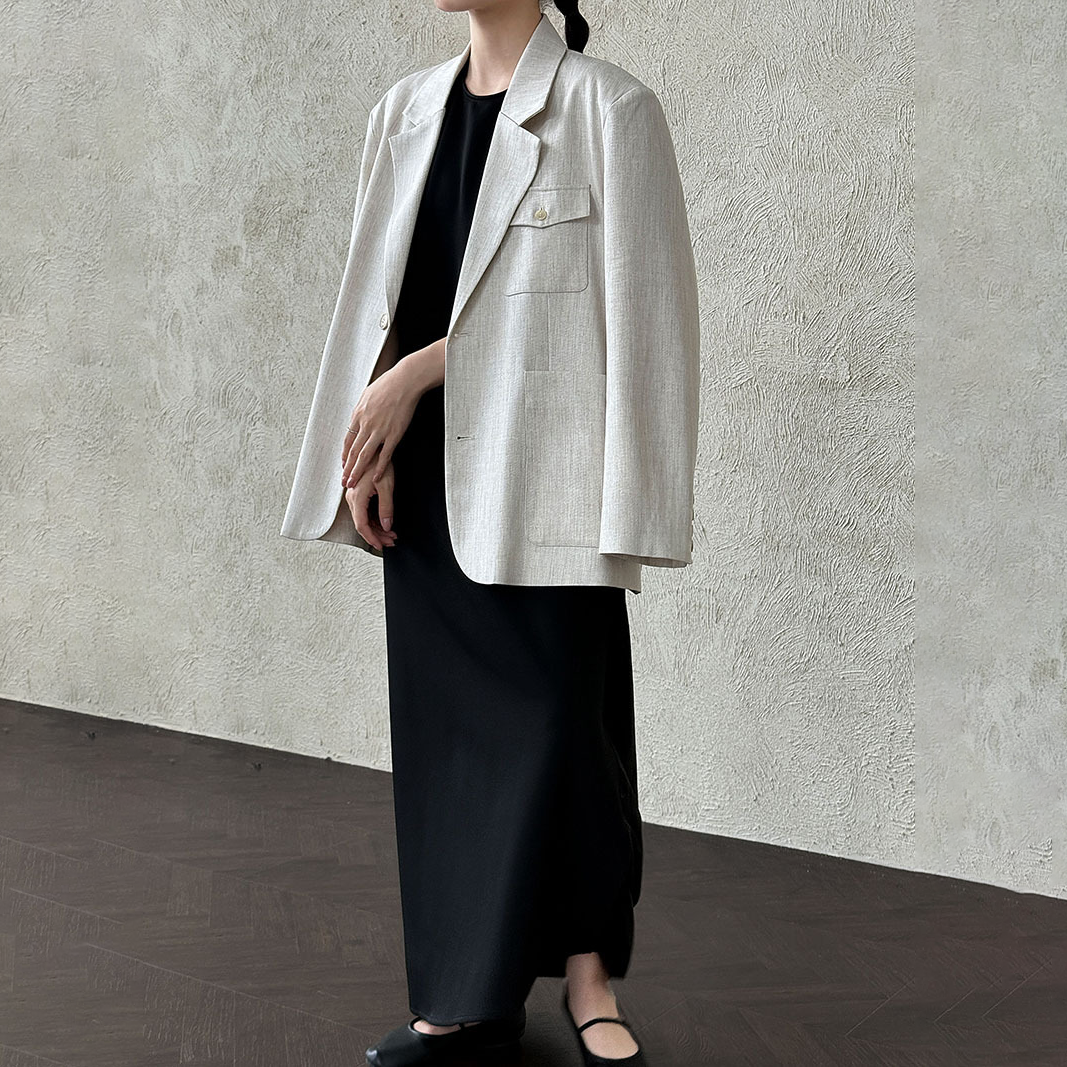 【アウター】フレンチ風 ポケット付きスーツジャケット レディース 秋新作 オーバーサイズ カジュアルアウター【SNシリーズ】