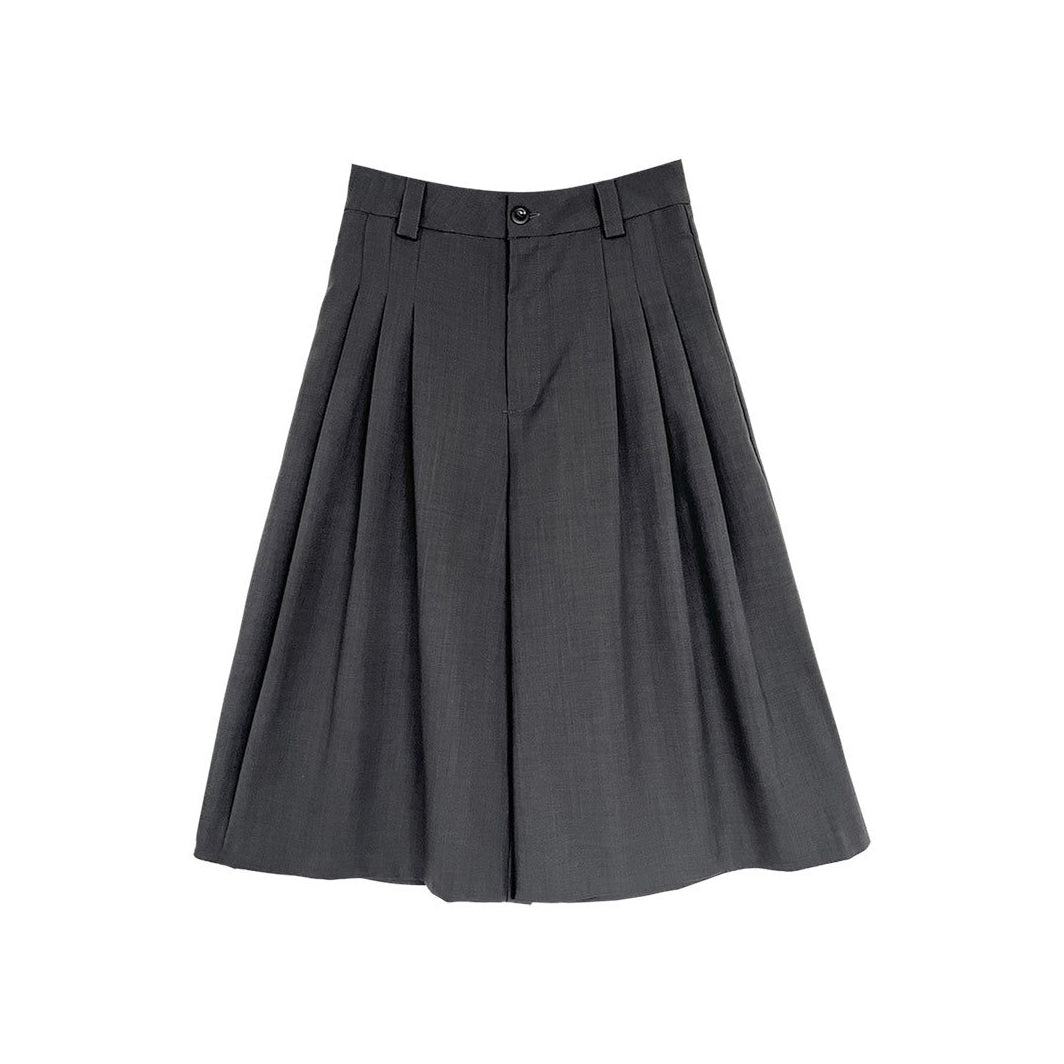 【ボトムス】夏新作・日系カジュアルスーツ風タック入りワイドハーフパンツ（8分丈・通勤にも）【SNシリーズ】